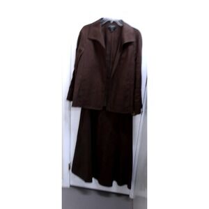 Talbots Brown Pure Irish Linen Skirt Suit Set Blazer Midi Skirt Size L / #26885